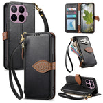 For Xiaomi 17T Stand Case Leaf Shape Magnetic Clasp Leather Phone Cover with Hand Strap