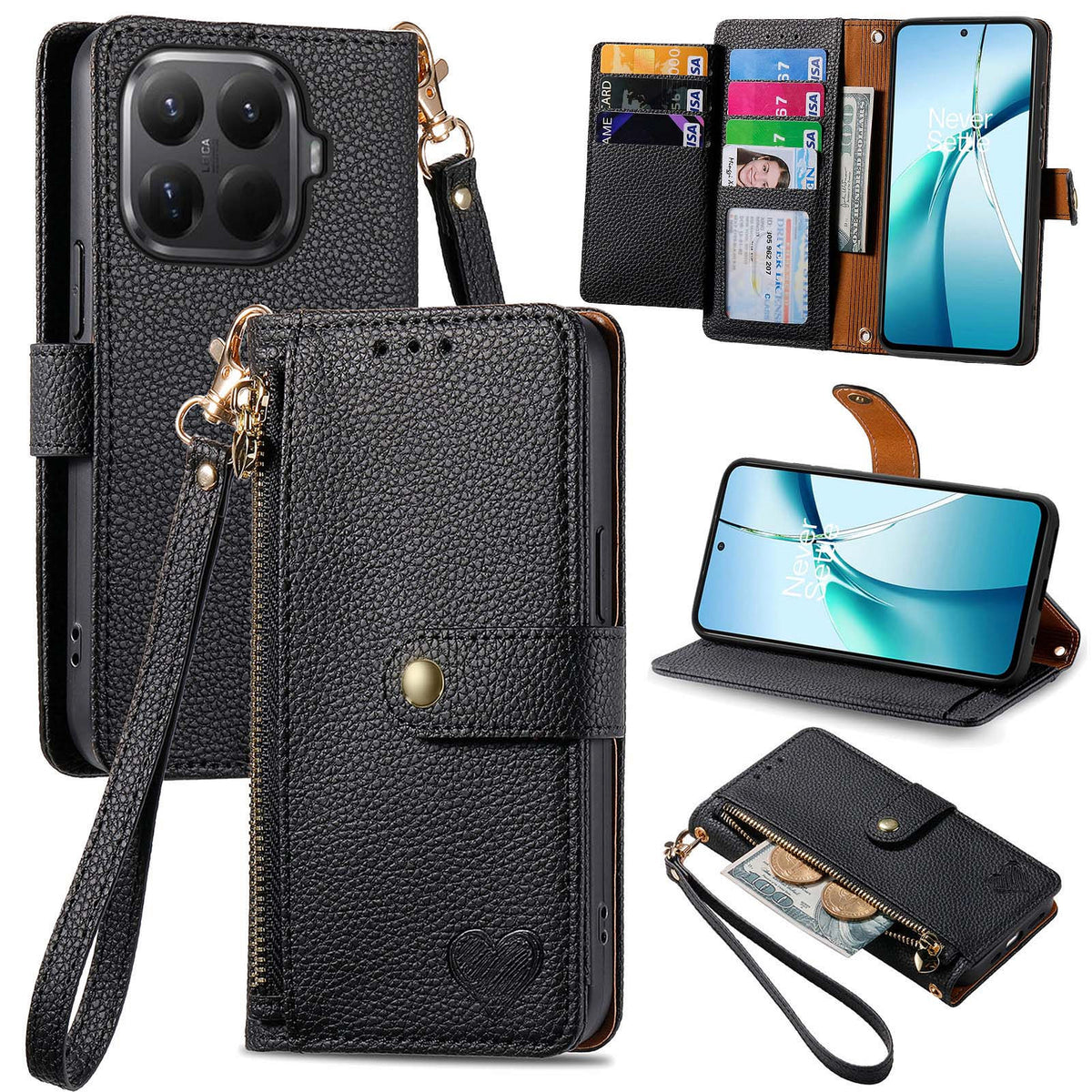 For Xiaomi 17T Pro Case RFID Blocking Zipper Pocket Leather Wallet Phone Cover with Strap