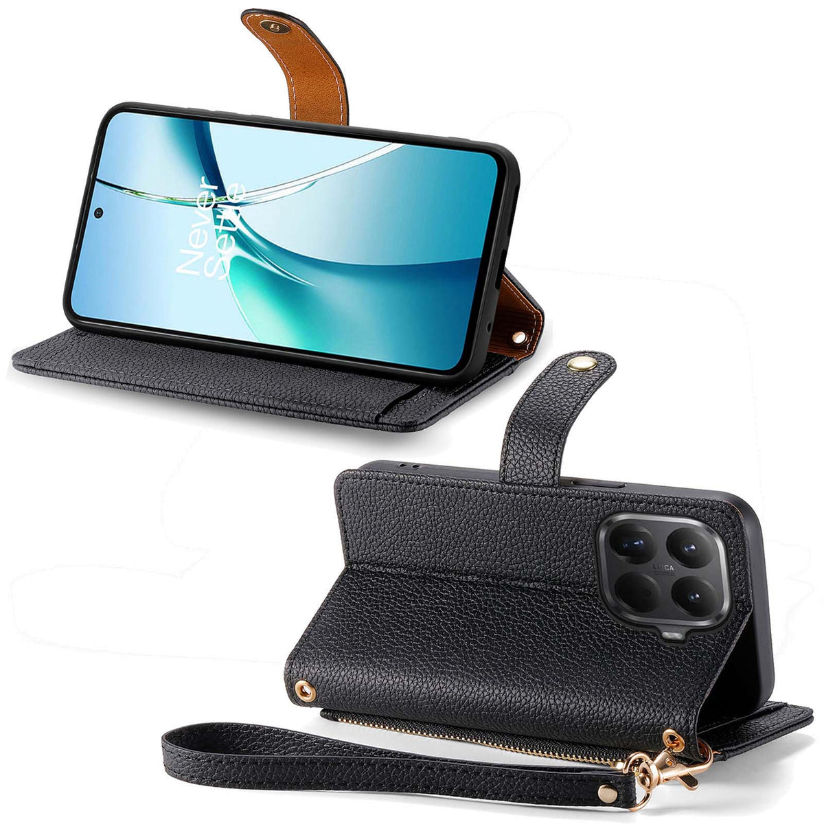 For Xiaomi 17T Pro Case RFID Blocking Zipper Pocket Leather Wallet Phone Cover with Strap