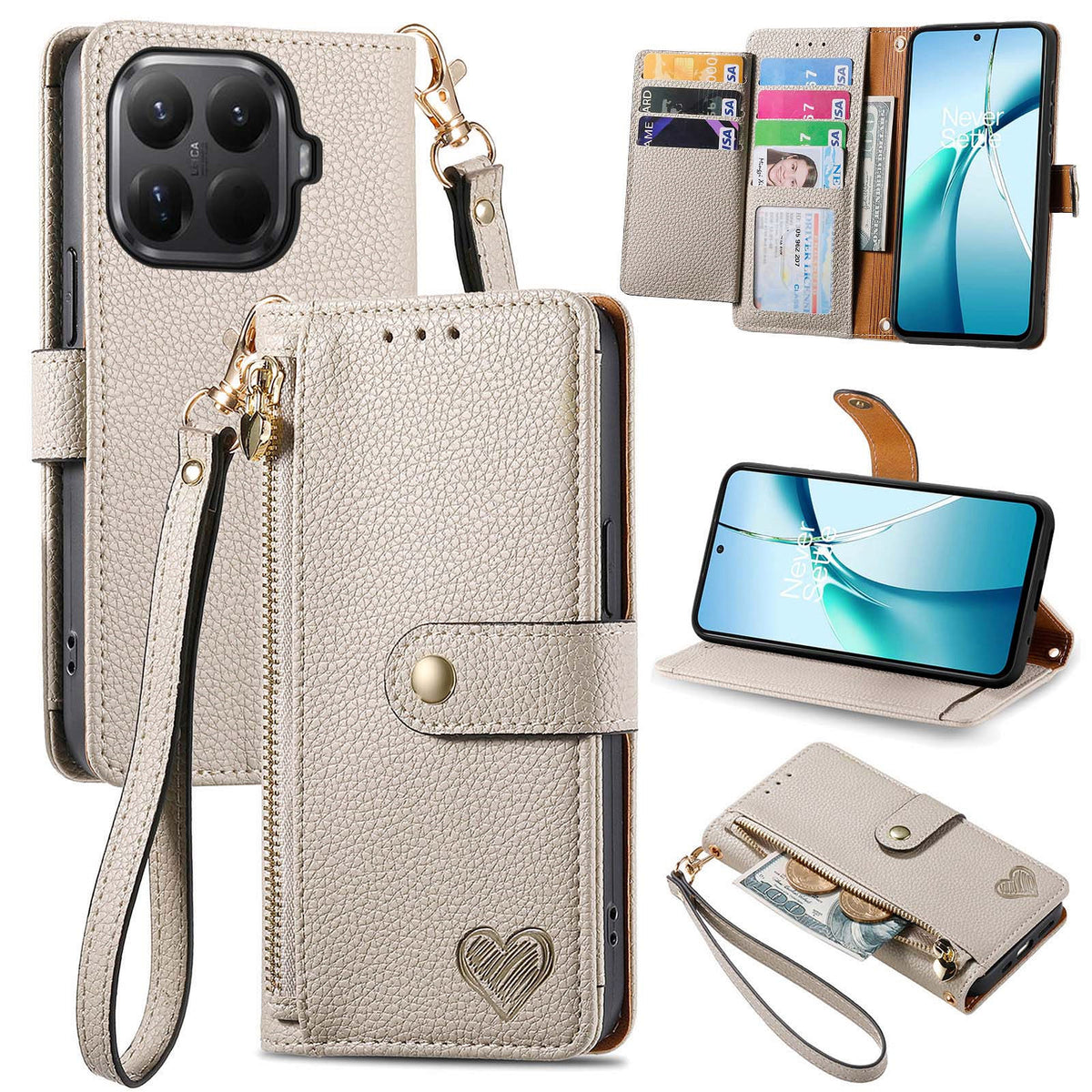 For Xiaomi 17T Pro Case RFID Blocking Zipper Pocket Leather Wallet Phone Cover with Strap