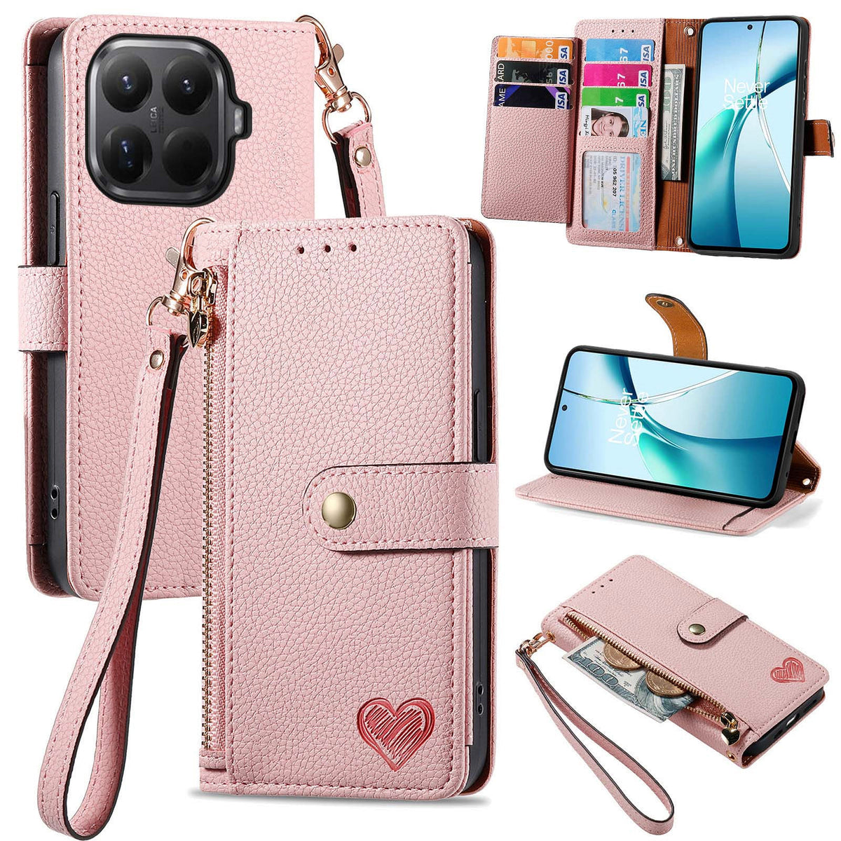 For Xiaomi 17T Pro Case RFID Blocking Zipper Pocket Leather Wallet Phone Cover with Strap