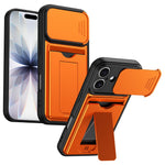 For iPhone 17 Case Slide Camera Cover Kickstand PC + TPU Phone Shell with Card Holder