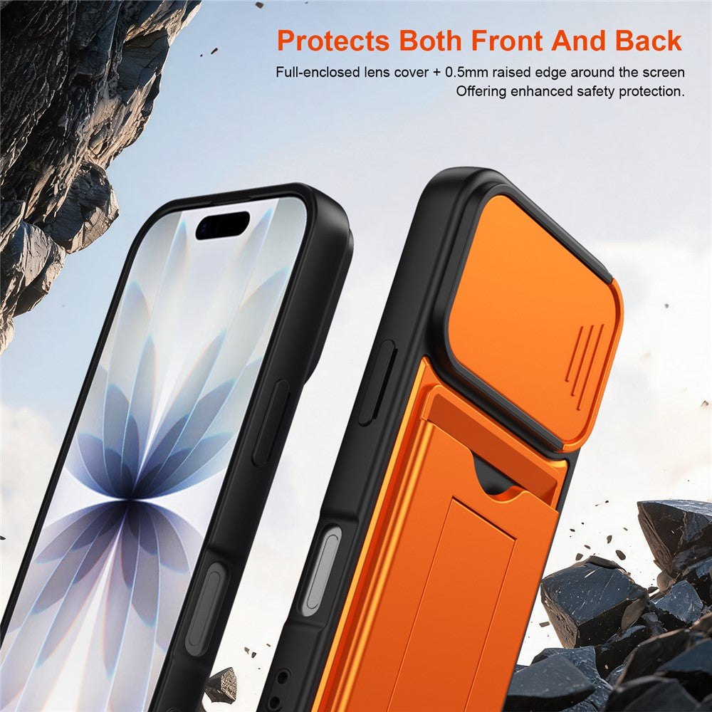 For iPhone 17 Case Slide Camera Cover Kickstand PC + TPU Phone Shell with Card Holder