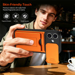 For iPhone 16 Case Slide Camera Cover Kickstand PC + TPU Phone Shell with Card Holder