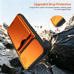 For iPhone 16 Case Slide Camera Cover Kickstand PC + TPU Phone Shell with Card Holder