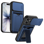 For iPhone 16 Case Slide Camera Cover Kickstand PC + TPU Phone Shell with Card Holder