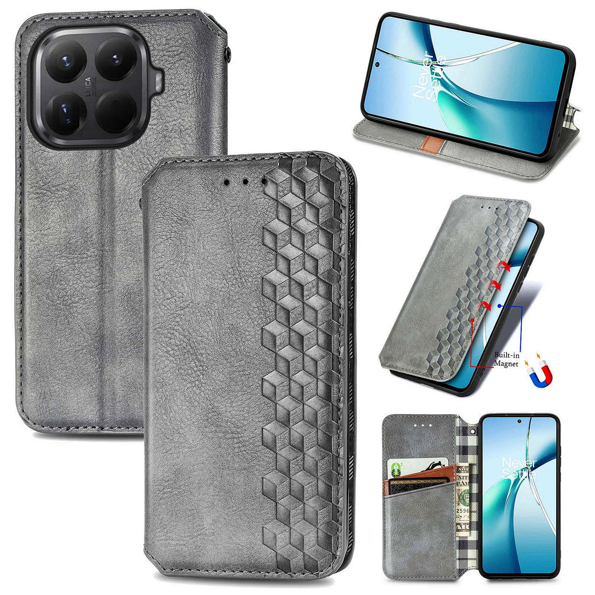 For Xiaomi 17T Pro Case Rhombus Imprint PU Leather Wallet Phone Cover