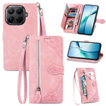 For Xiaomi 17T Zipper Wallet Case with Strap Flower Imprint PU Leather Phone Cover