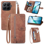 For Xiaomi 17T Zipper Wallet Case with Strap Flower Imprint PU Leather Phone Cover