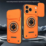 For iPhone 17 Pro Max Case Sliding Camera Cover Ring Kickstand PC + TPU Phone Shell with Tempered Glass Film