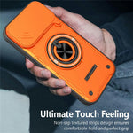 For iPhone 17 Pro Max Case Sliding Camera Cover Ring Kickstand PC + TPU Phone Shell with Tempered Glass Film
