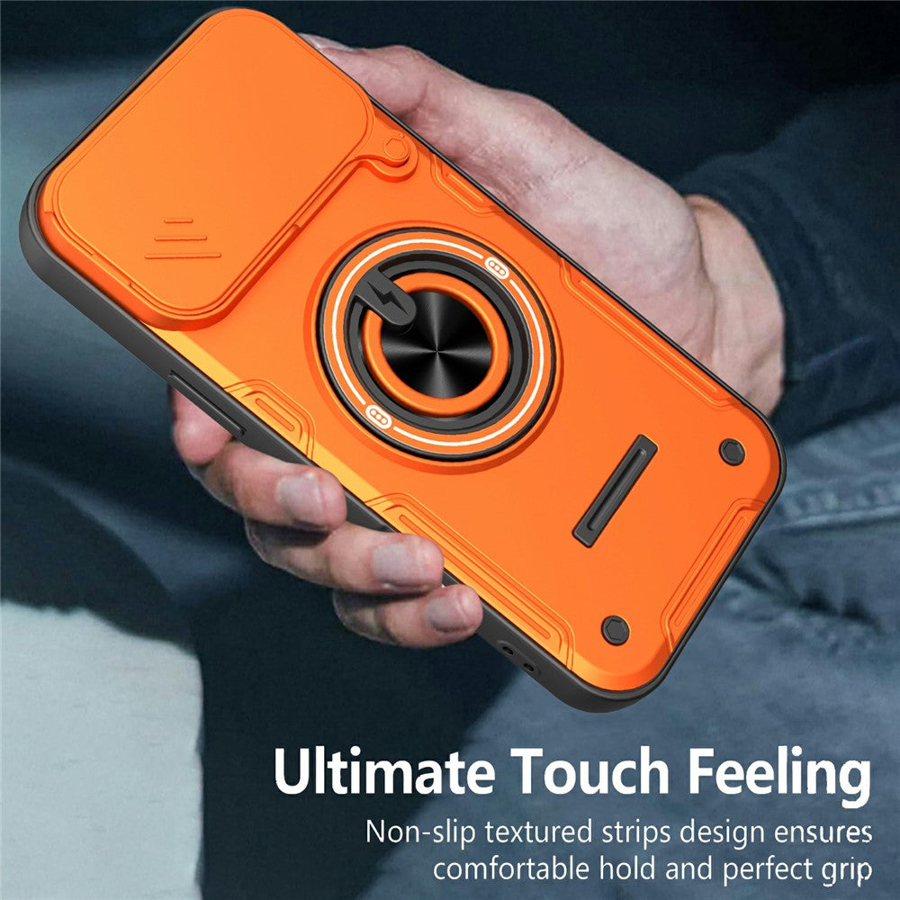For iPhone 17 Pro Max Case Sliding Camera Cover Ring Kickstand PC + TPU Phone Shell with Tempered Glass Film