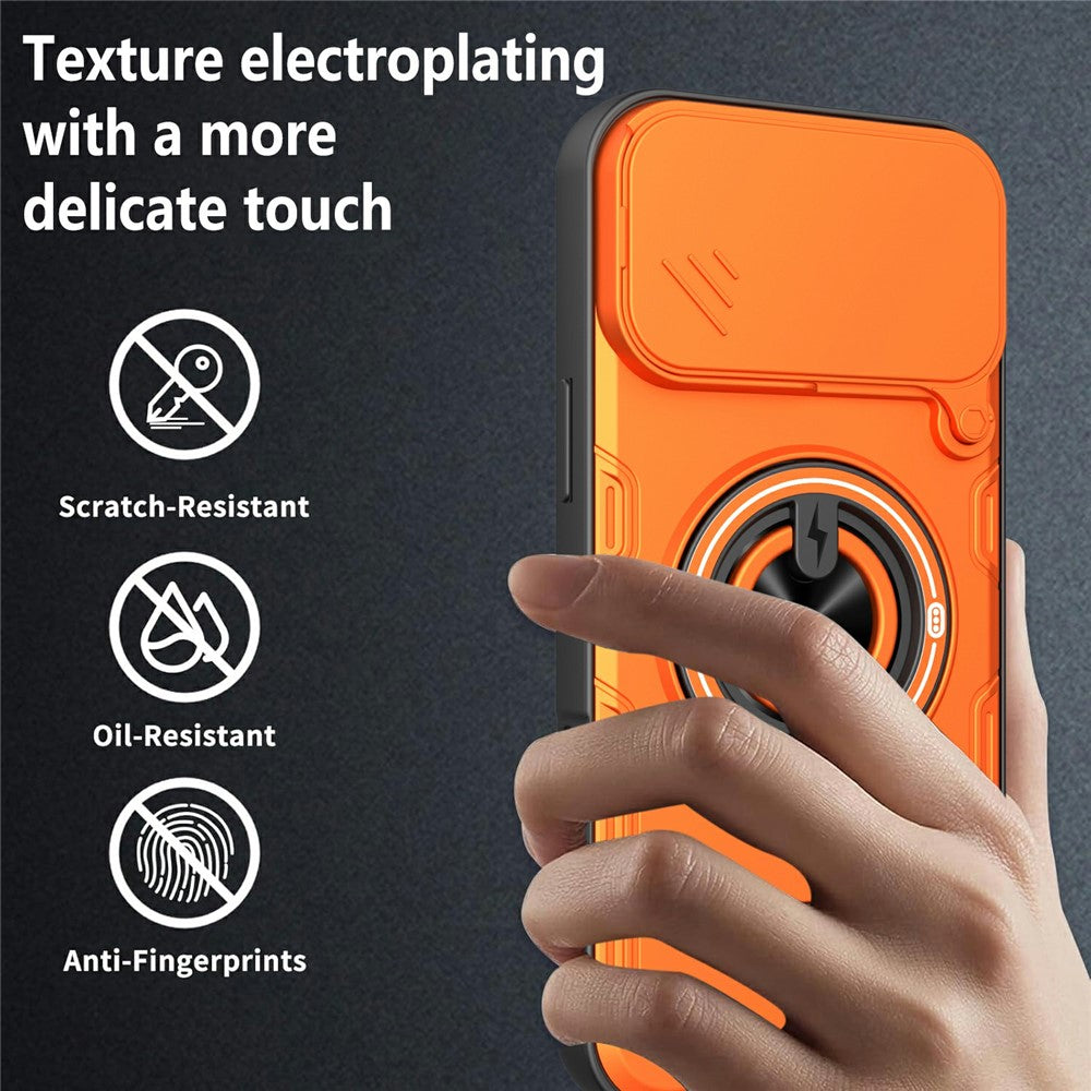 For iPhone 17 Pro Max Case Sliding Camera Cover Ring Kickstand PC + TPU Phone Shell with Tempered Glass Film
