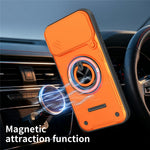 For iPhone 17 Pro Max Case Sliding Camera Cover Ring Kickstand PC + TPU Phone Shell with Tempered Glass Film