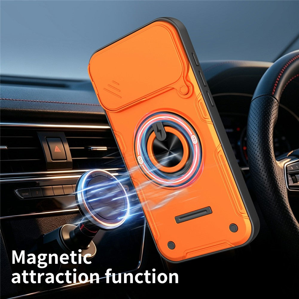 For iPhone 17 Pro Max Case Sliding Camera Cover Ring Kickstand PC + TPU Phone Shell with Tempered Glass Film