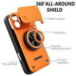 For iPhone 17 Pro Max Case Sliding Camera Cover Ring Kickstand PC + TPU Phone Shell with Tempered Glass Film