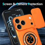 For iPhone 17 Pro Max Case Sliding Camera Cover Ring Kickstand PC + TPU Phone Shell with Tempered Glass Film