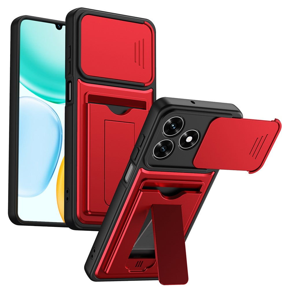 For Honor X5c Plus 4G / X5c 4G Case Slide Camera Cover Kickstand PC + TPU Phone Shell with Card Holder