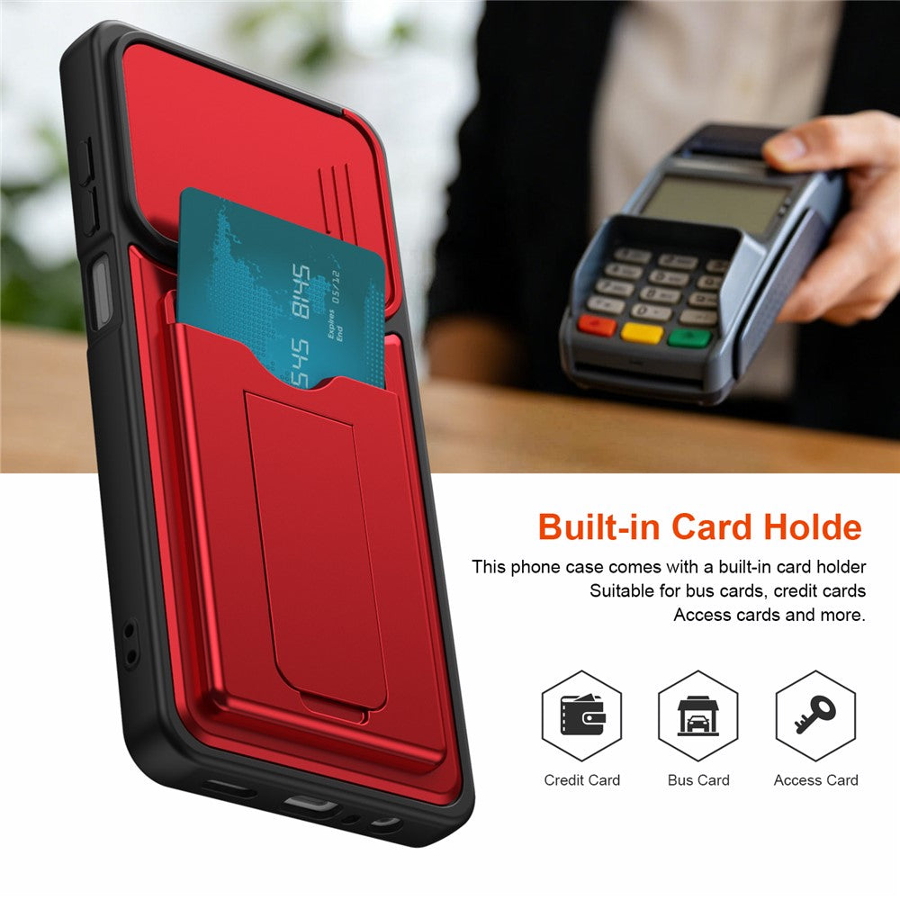 For Honor X5c Plus 4G / X5c 4G Case Slide Camera Cover Kickstand PC + TPU Phone Shell with Card Holder