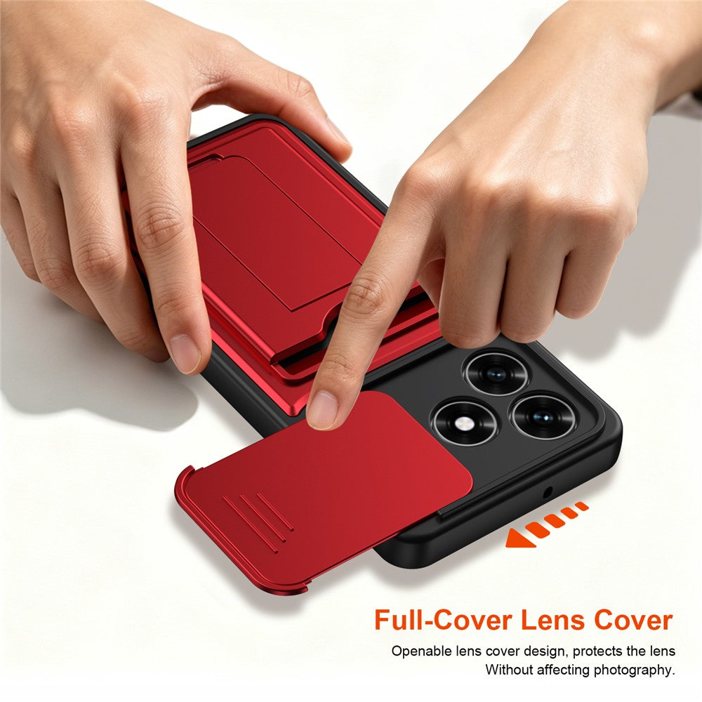For Honor X5c Plus 4G / X5c 4G Case Slide Camera Cover Kickstand PC + TPU Phone Shell with Card Holder