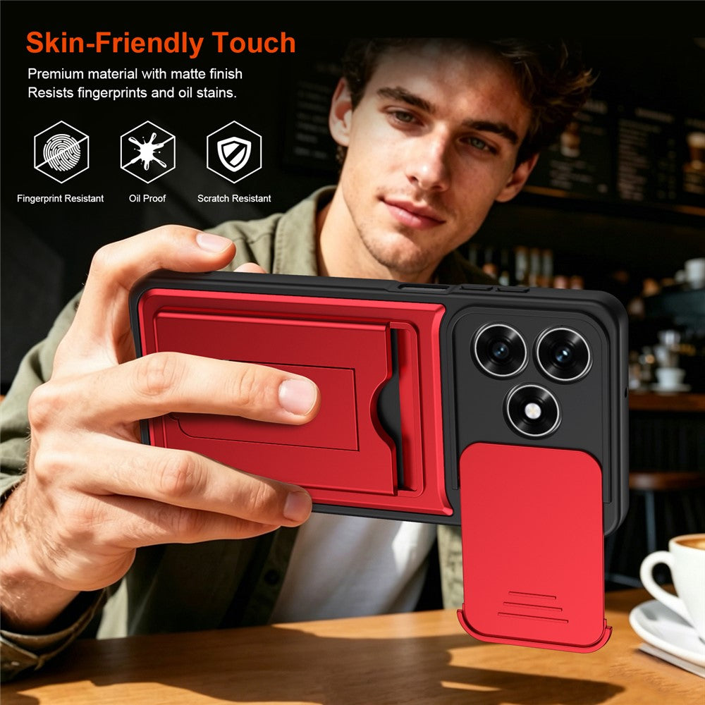 For Honor X5c Plus 4G / X5c 4G Case Slide Camera Cover Kickstand PC + TPU Phone Shell with Card Holder