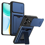 For Honor X5c Plus 4G / X5c 4G Case Slide Camera Cover Kickstand PC + TPU Phone Shell with Card Holder