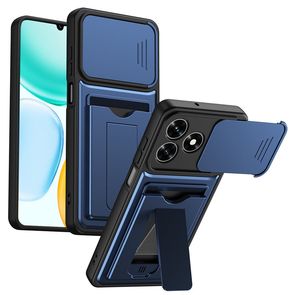 For Honor X5c Plus 4G / X5c 4G Case Slide Camera Cover Kickstand PC + TPU Phone Shell with Card Holder