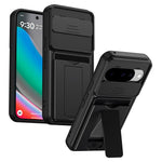 Til Google Pixel 10 Pro / Pixel 10 etui, skydende kameracover, støttefod, PC + TPU telefoncover med kortholder