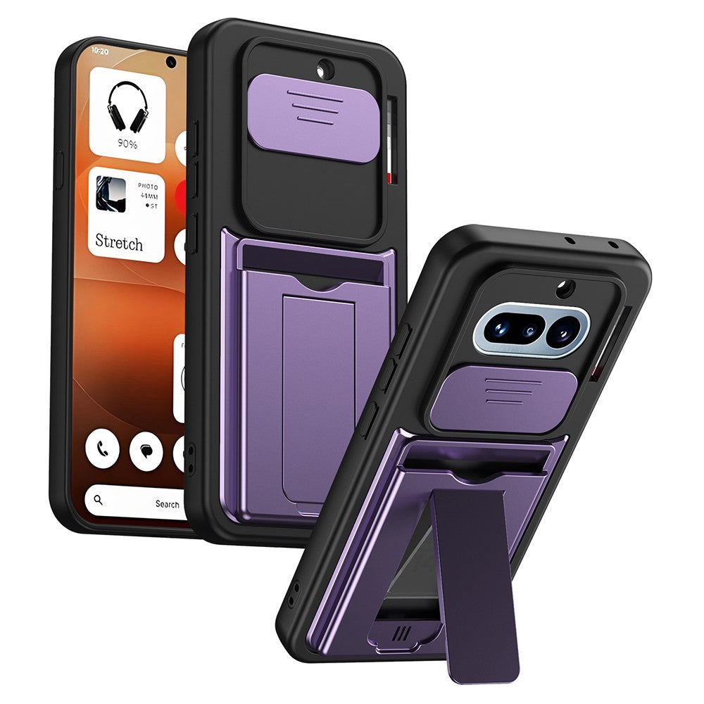 Til Nothing Phone (4a) etui Skydbart kameracover støttefod PC + TPU telefoncover med kortholder