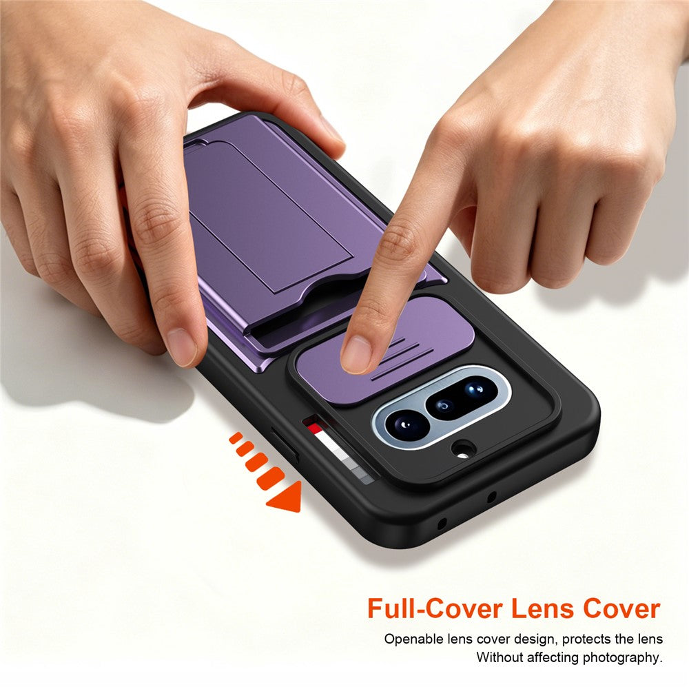 Til Nothing Phone (4a) etui Skydbart kameracover støttefod PC + TPU telefoncover med kortholder