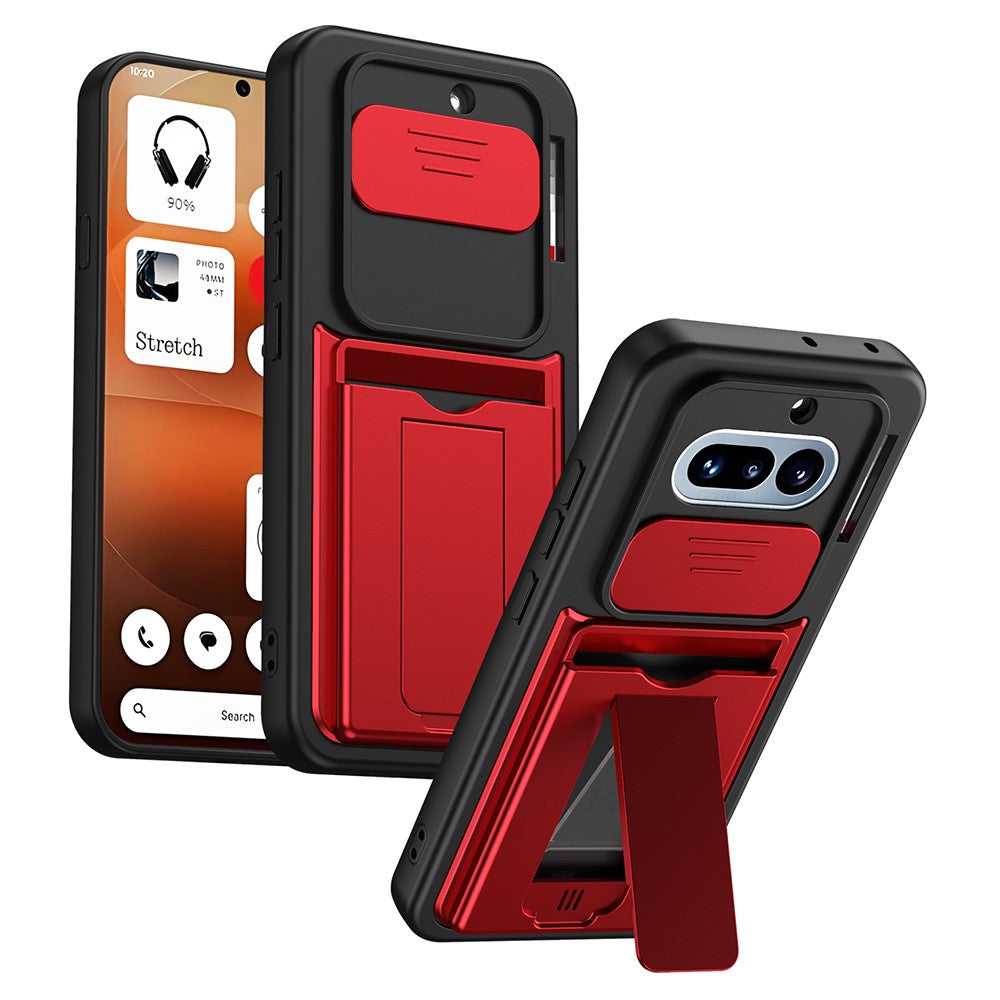 Til Nothing Phone (4a) etui Skydbart kameracover støttefod PC + TPU telefoncover med kortholder