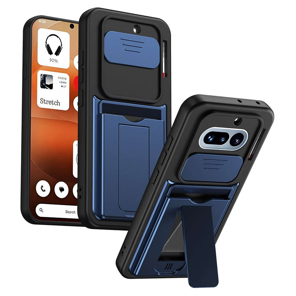 Til Nothing Phone (4a) etui Skydbart kameracover støttefod PC + TPU telefoncover med kortholder