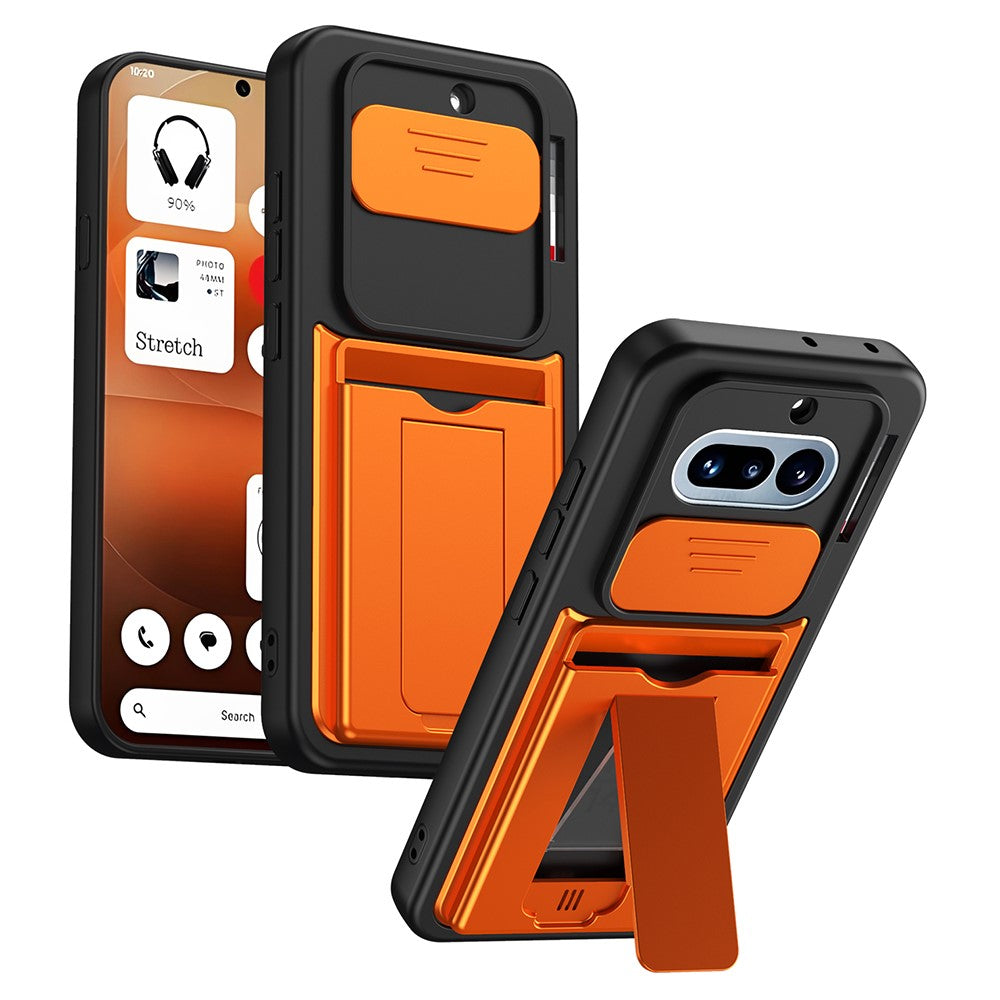 Til Nothing Phone (4a) etui Skydbart kameracover støttefod PC + TPU telefoncover med kortholder
