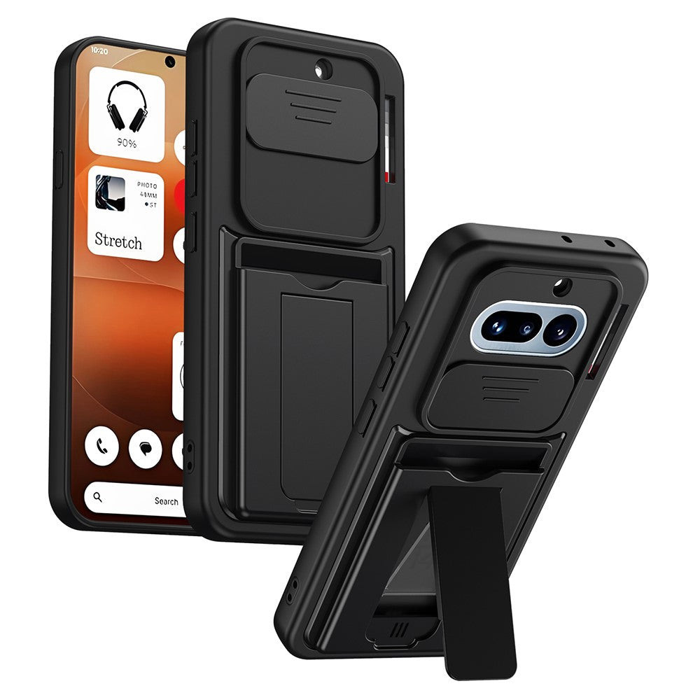 Til Nothing Phone (4a) etui Skydbart kameracover støttefod PC + TPU telefoncover med kortholder