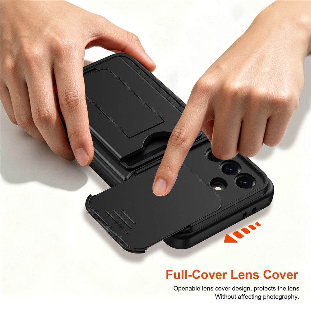 Til Samsung Galaxy A27 5G Cover Slide Kamera Cover Støttefod PC + TPU Telefoncover med Kortlomme
