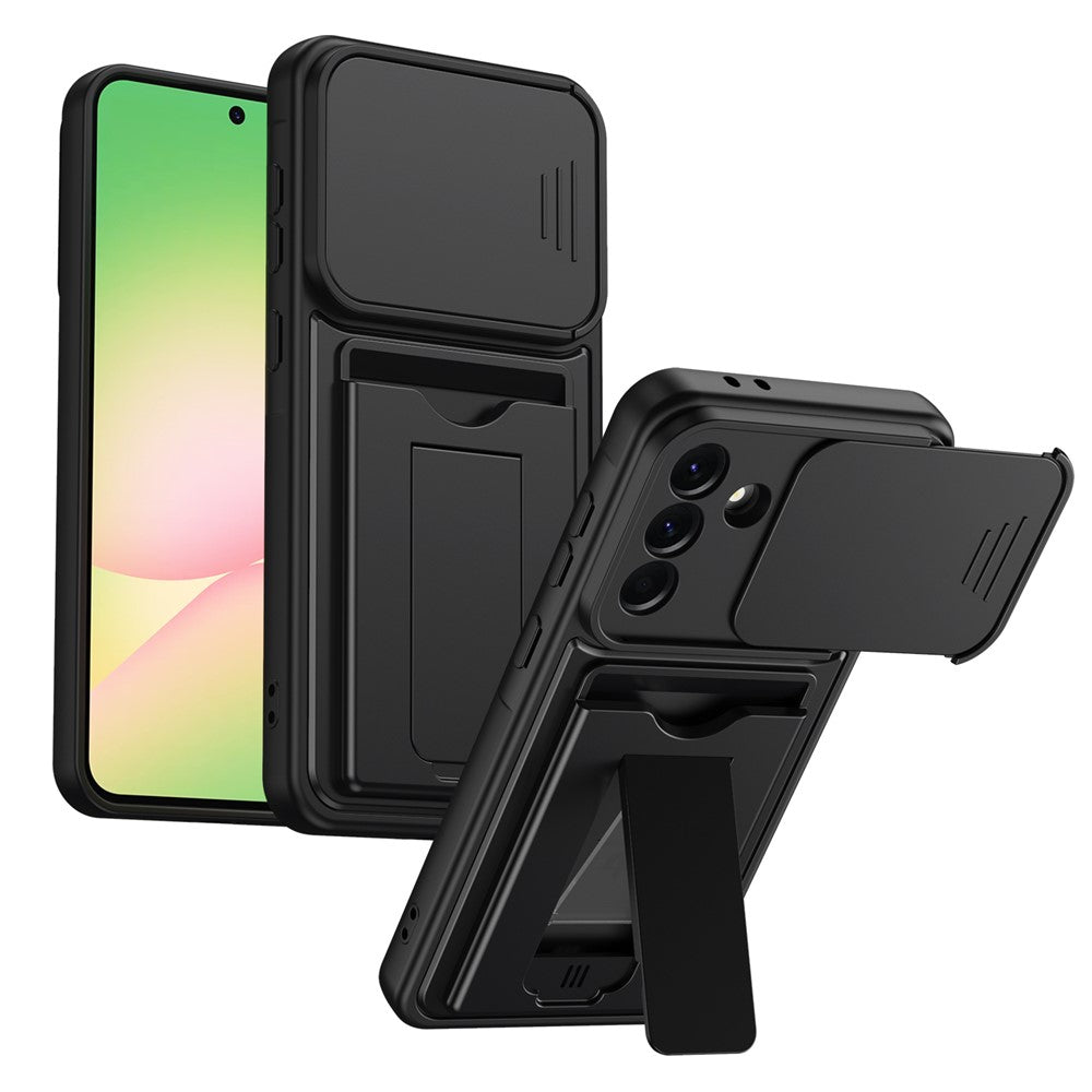 For Samsung Galaxy A36 5G Case Slide Camera Cover Kickstand PC + TPU Phone Shell with Card Holder
