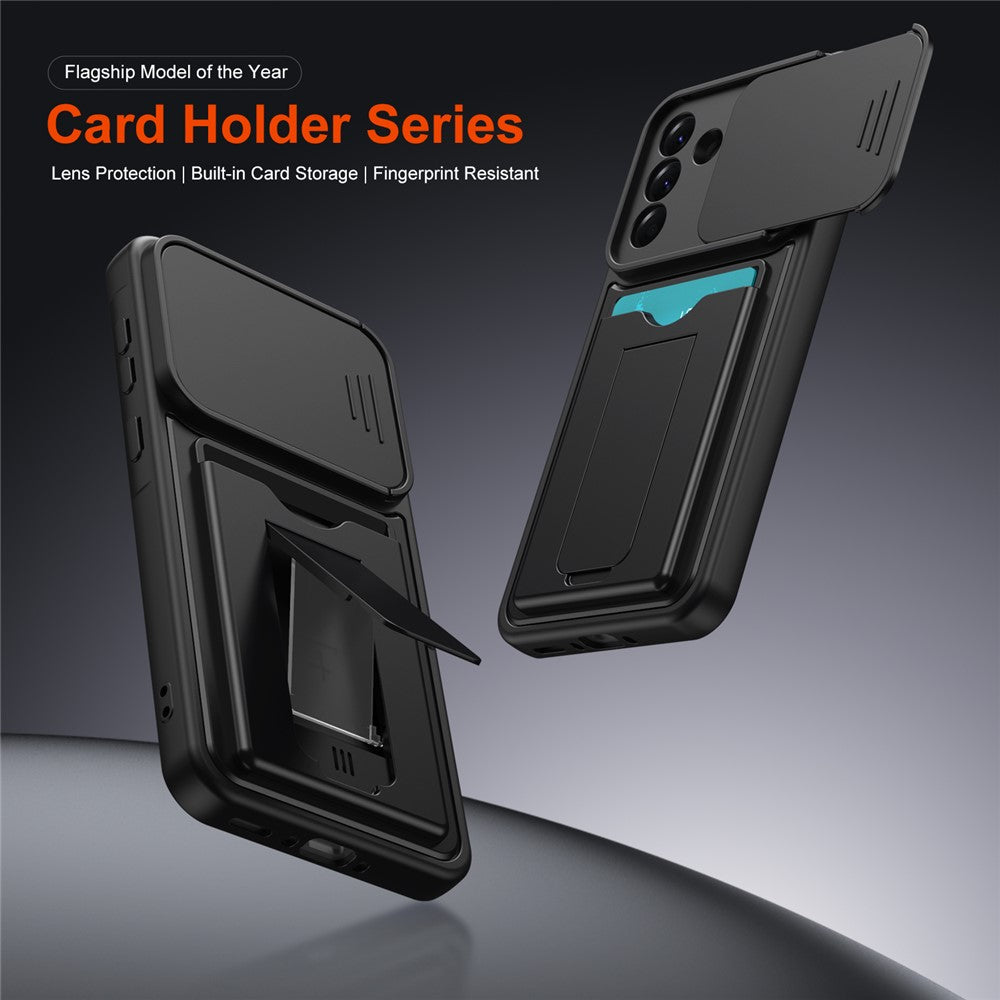 For Samsung Galaxy A36 5G Case Slide Camera Cover Kickstand PC + TPU Phone Shell with Card Holder