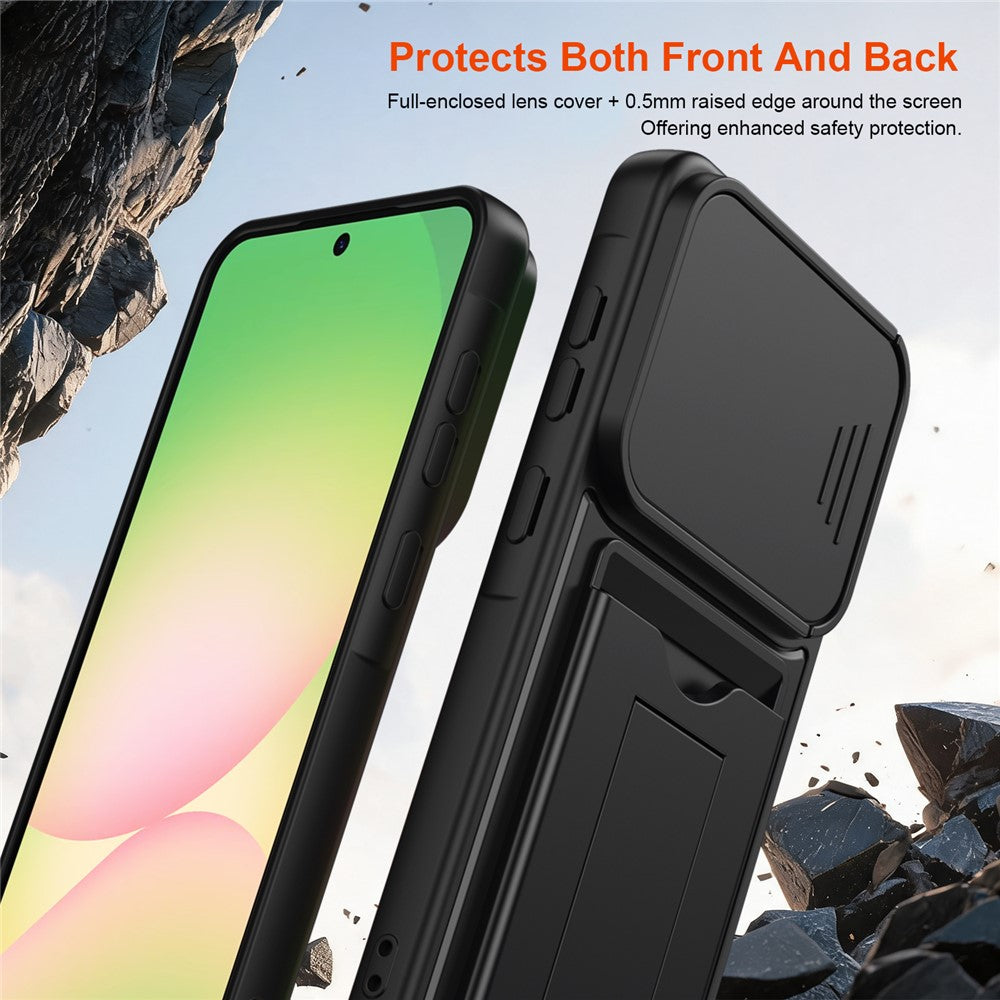 For Samsung Galaxy A36 5G Case Slide Camera Cover Kickstand PC + TPU Phone Shell with Card Holder