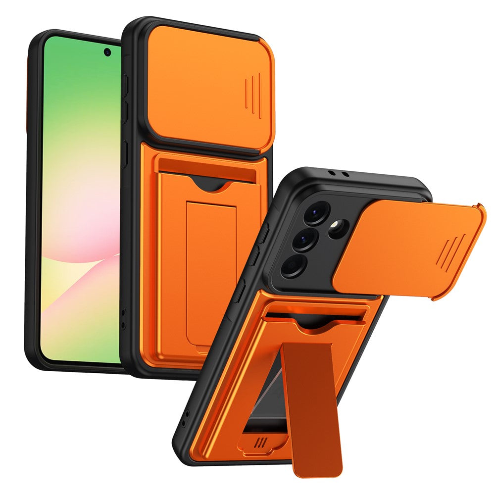 For Samsung Galaxy A36 5G Case Slide Camera Cover Kickstand PC + TPU Phone Shell with Card Holder