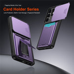 For Samsung Galaxy S26 Ultra Case Slide Camera Cover Kickstand PC + TPU Phone Shell with Card Holder
