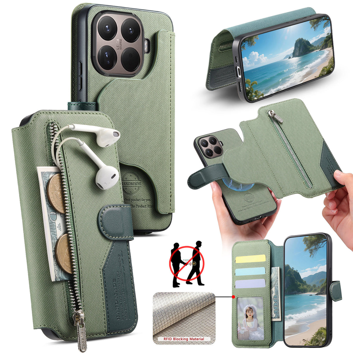 For Xiaomi 17T Pro Magnetic Case RFID Blocking Detachable Wallet Stand Cloth Texture Leather Phone Cover