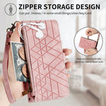 For Xiaomi 17T Pro Zipper Wallet Case Geometry Lines Leather Phone Cover with Strap