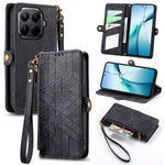 For Xiaomi 17T Pro Zipper Wallet Case Geometry Lines Leather Phone Cover with Strap