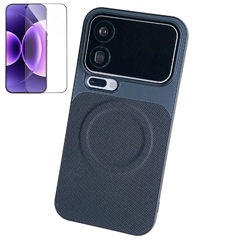 For Xiaomi 17 Pro Magnetic Case Ring Kickstand Tech Fabric Coated PC + TPU Phone Back Cover with Tempered Glass Screen Protector