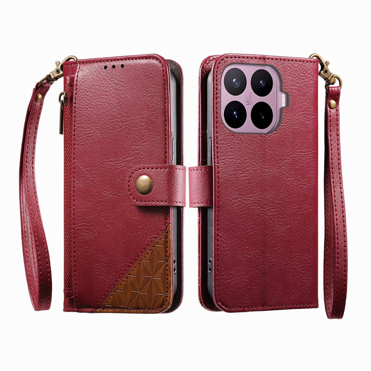 For Xiaomi 17T Pro Case Color Splicing TPU PU Leather Flip Shockproof Phone Cover with Wrist Strap
