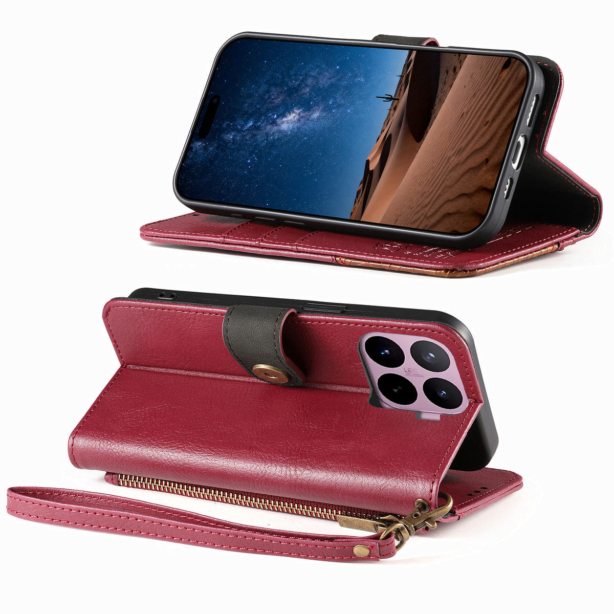For Xiaomi 17T Pro Case Color Splicing TPU PU Leather Flip Shockproof Phone Cover with Wrist Strap