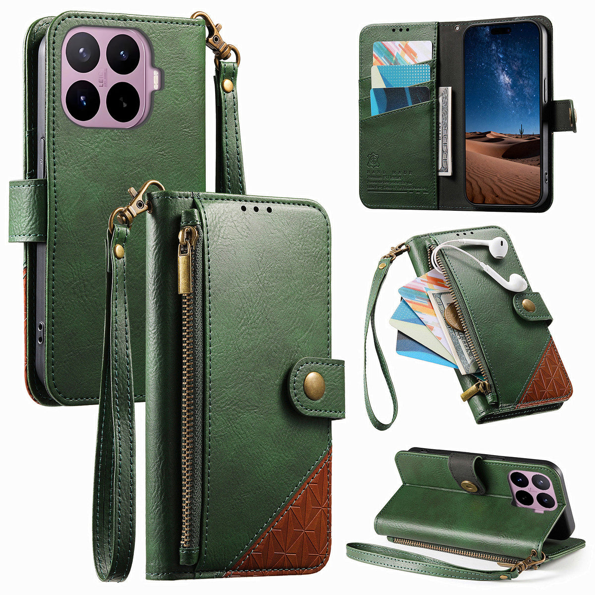For Xiaomi 17T Pro Case Color Splicing TPU PU Leather Flip Shockproof Phone Cover with Wrist Strap