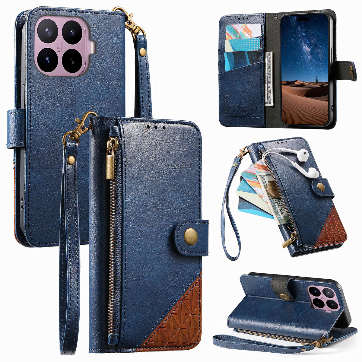 For Xiaomi 17T Pro Case Color Splicing TPU PU Leather Flip Shockproof Phone Cover with Wrist Strap
