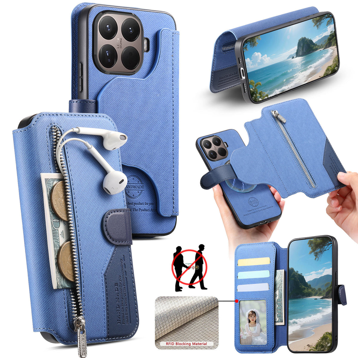 For Xiaomi 17T Magnetic Case RFID Blocking Detachable Wallet Stand Cloth Texture Leather Phone Cover