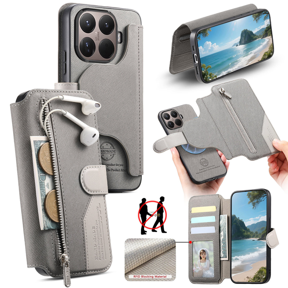 For Xiaomi 17T Magnetic Case RFID Blocking Detachable Wallet Stand Cloth Texture Leather Phone Cover